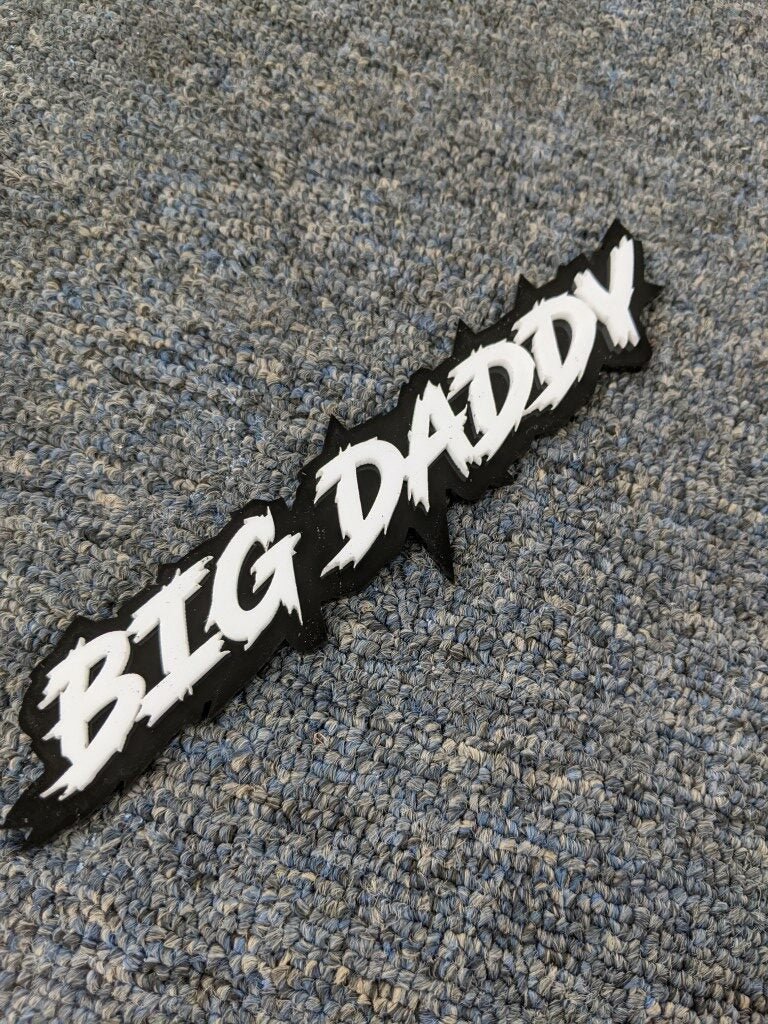 Big Daddy Car Badge - White On Gloss Black - Lightning Font