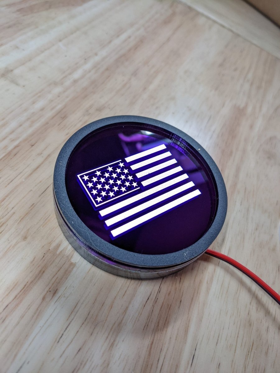 LED Cupholder Bottom - American Flag - Mirror Purple - Atomic Car Concepts