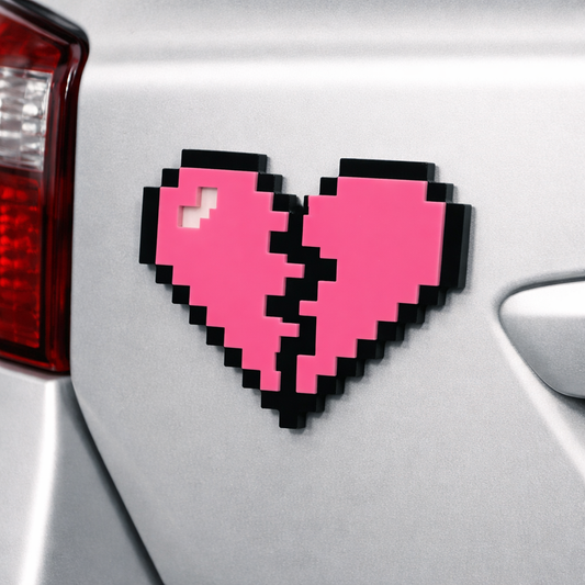 Pixelated Broken Heart Car Badge