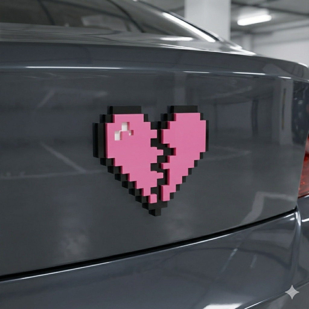Pixelated Broken Heart Car Badge