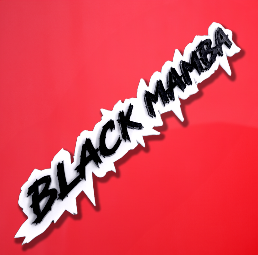 Black Mamba Car Badge - Gloss Black On White - Lightning Font