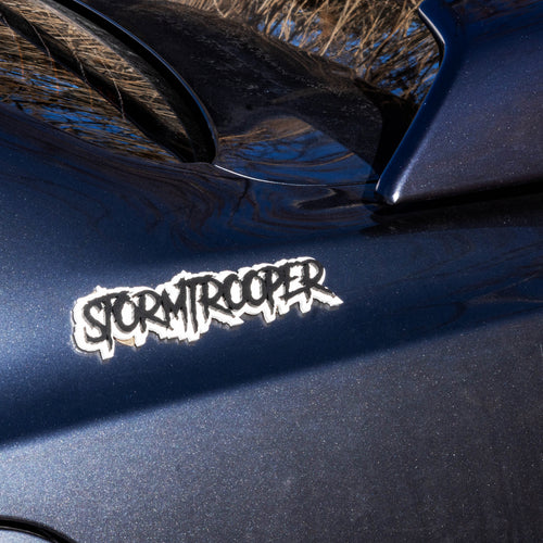 Custom double layer Stormtrooper text badge in our Aggressive Font.