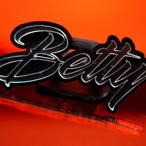 Insignia de texto personalizada - Escriba la suya propia - Fuente de secuencia de comandos - Doble capa