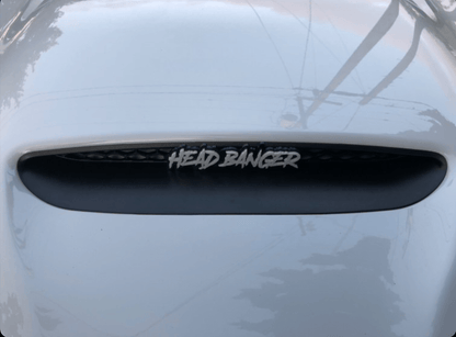 Head Banger Car Badge - White on Matte Black - Aggressive Font