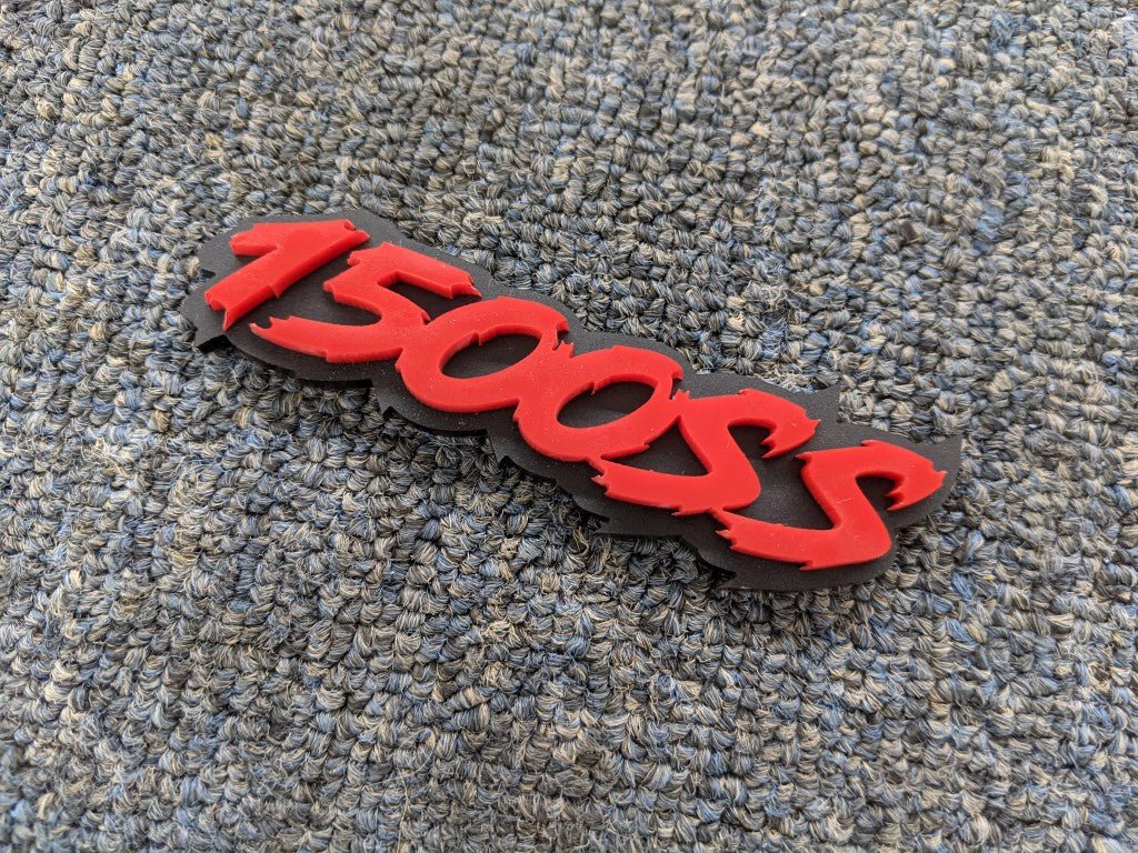 1500SS Car Badge - Red On Matte Black - Lightning Font - Atomic Car Concepts