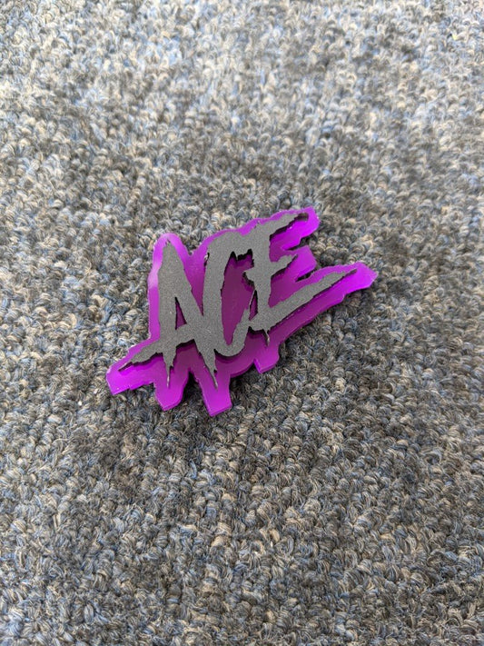 Ace Car Badge - Matte Black On Purple - Aggressive Font - Atomic Car Concepts