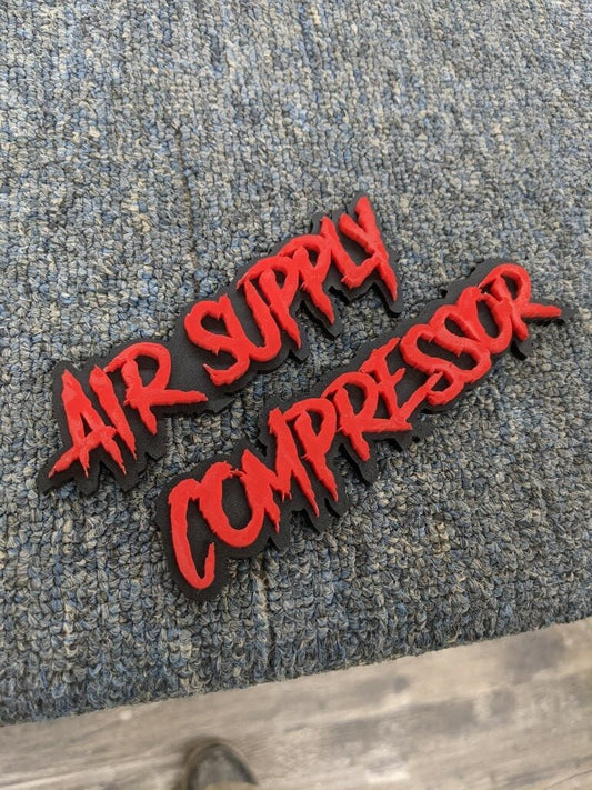 Air Supply Compressor Car Badge - Red On Matte Black - Aggressive Font - Atomic Car Concepts