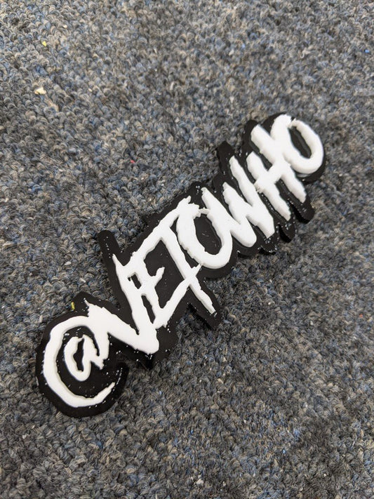 @Vetowho Car Badge - White on Gloss Black - Aggressive Font - Atomic Car Concepts