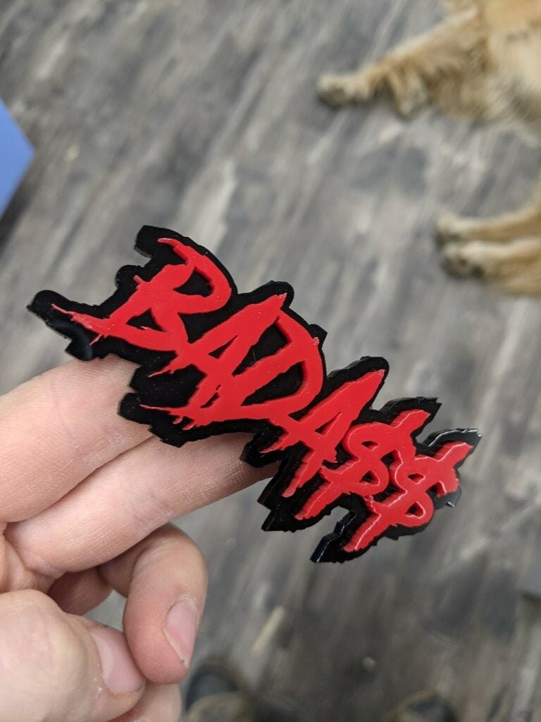 Bada$$ Car Badge - Red On Gloss Black - Aggressive Font - Atomic Car Concepts