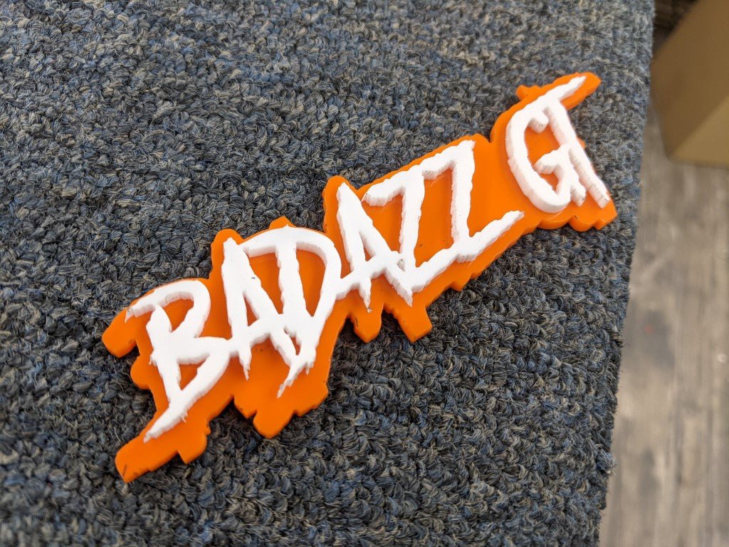 Badazz GT Car Badge - White On Orange - Aggressive Font - Atomic Car Concepts