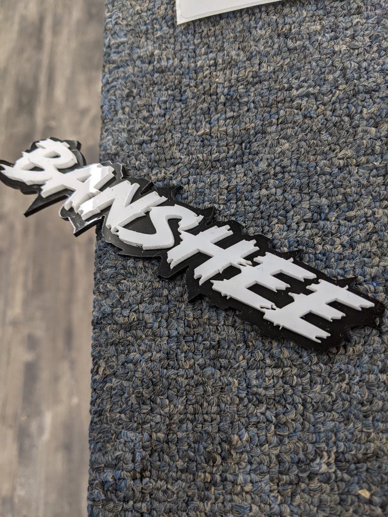Banshee Sign Banshee Car Badge - White On Gloss Black - Lightning Font – Atomic Car ...