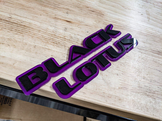 Black Lotus Car Badge - Gloss Black On Purple - OEM Font - Atomic Car Concepts