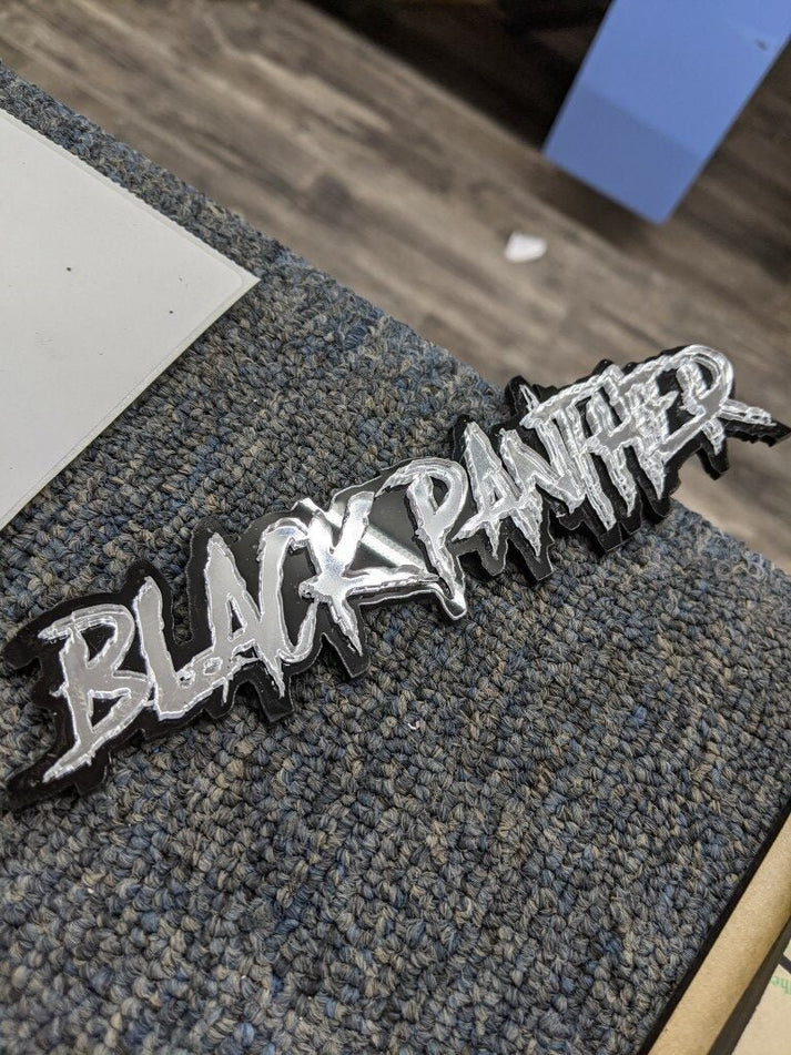 Black Panther Car Badge Mirror Silver On Gloss Black Aggressive