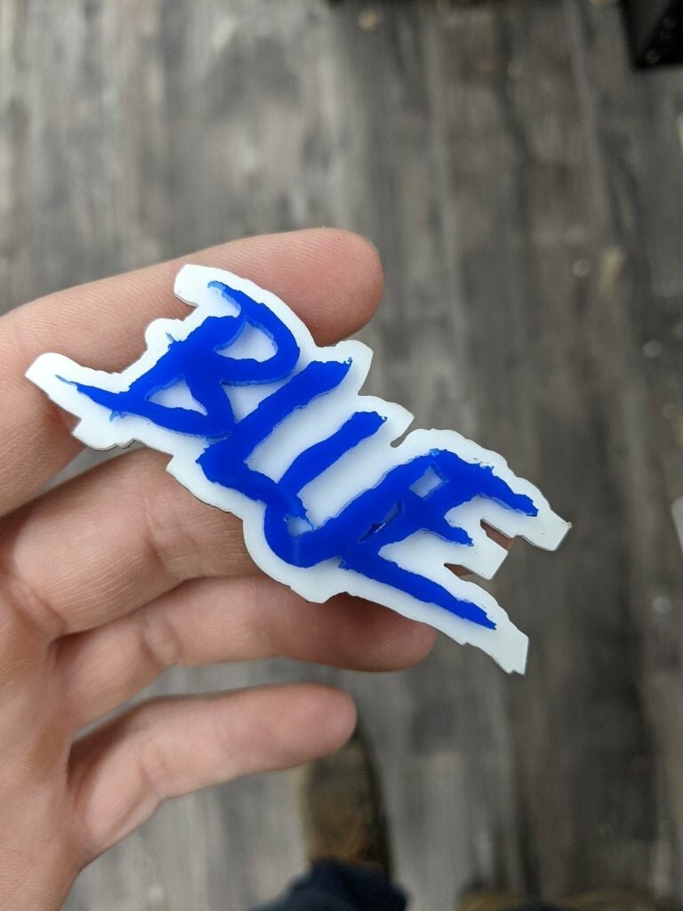 Blue Car Badge - Blue On White - Aggressive Font - Atomic Car Concepts