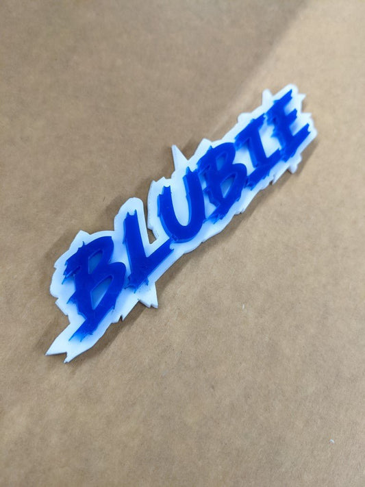Bluebie Car Badge - Blue On White - Lightning Font - Atomic Car Concepts