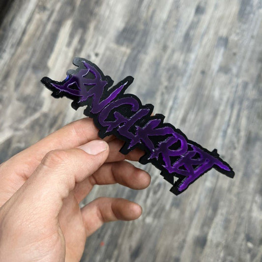 Bnglkrbt Car Badge - Purple On Gloss Black - Aggressive Font - Atomic Car Concepts