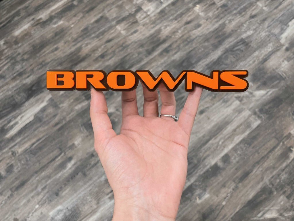 Browns Car Badge - Orange On Gloss Black - OEM Font