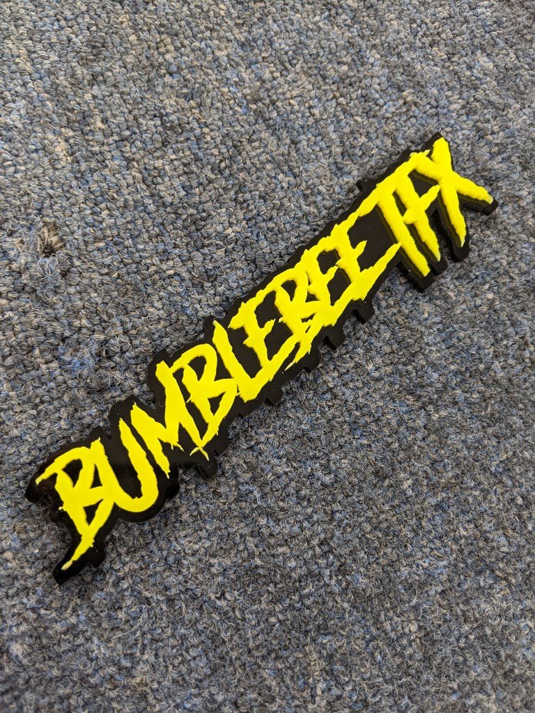 Bumblebee TFX Car Badge - Yellow On Gloss Black - Aggressive Font - Atomic Car Concepts