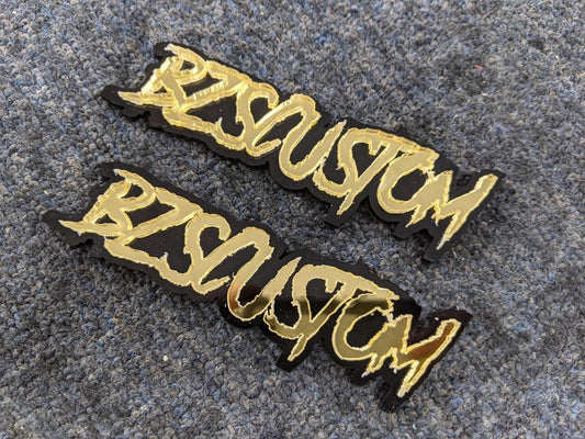 BZSCustom Car Badge - Mirror Gold On Gloss Black - Aggressive Font - Atomic Car Concepts