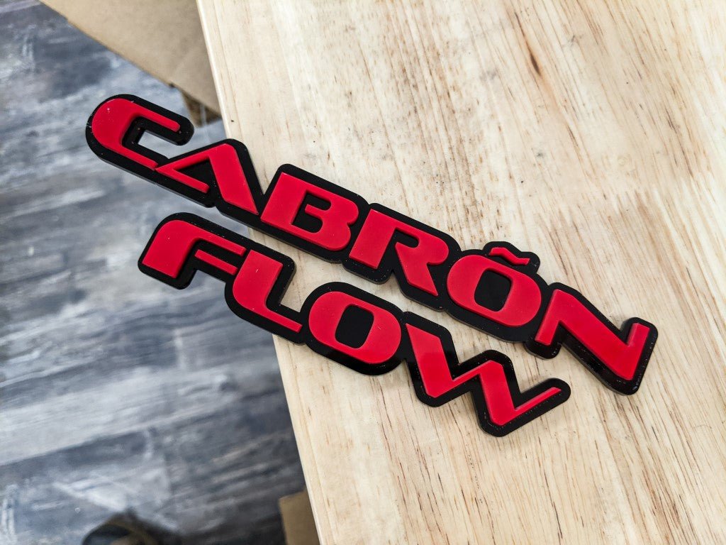 Cabron Flow Car Badge - Red On Gloss Black - OEM Flow - Atomic Car Concepts