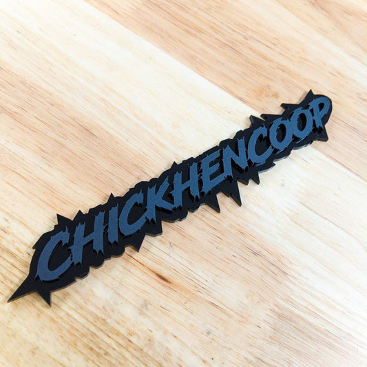 Chickhencoop Car Badge - Matte Black On Gloss Black - Lightning Font - Atomic Car Concepts