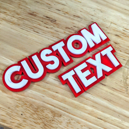 Custom Text Badge Bundle - 5 Badges - Type Your Own - Block Font - Custom Mount - Double Layer - Atomic Car Concepts