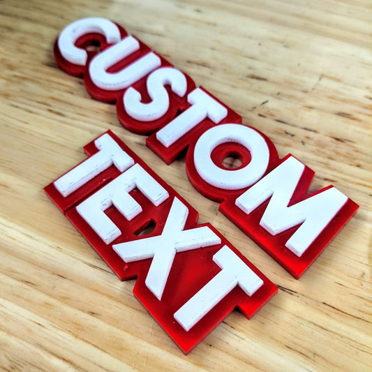 Custom Text Badge – Type Your Own – Block Font - Double Layer - Atomic Car Concepts