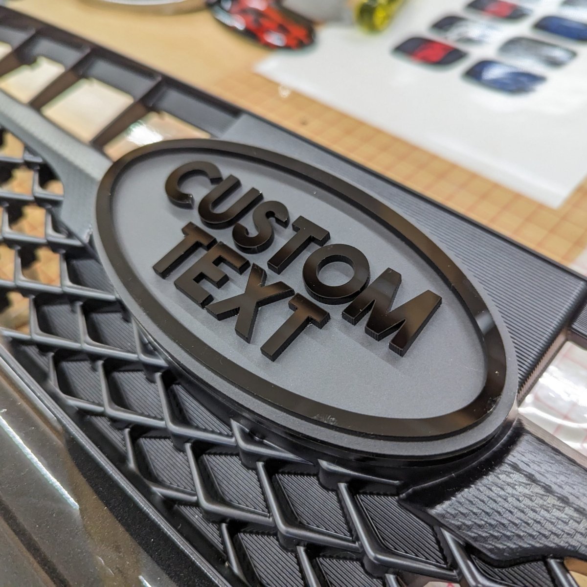 Custom Text Oval Emblem - Fits 2015-2019 Subaru® WRX Grille - Block Font - Atomic Car Concepts