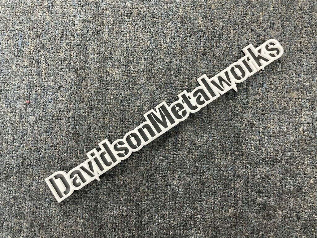 DavidsonMetalWorks Car Badge - White On Matte Black - Stencil Font - Tape Mount - Atomic Car Concepts