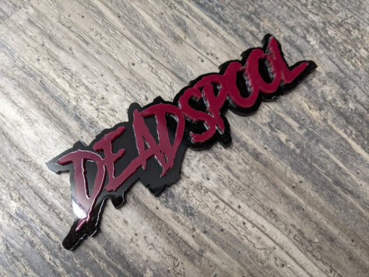 Deadspool Car Badge - Mirror Red On Gloss Black - Aggressive Font - Atomic Car Concepts