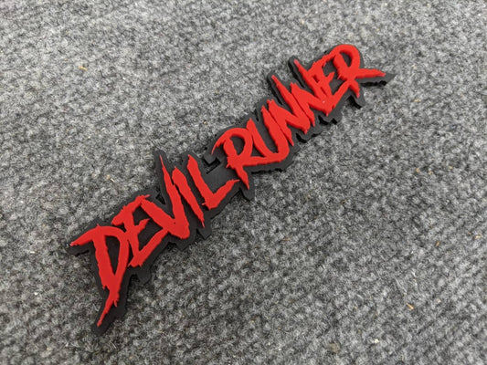 Devil Runner Car Badge - Red on Matte Black - Aggressive Font