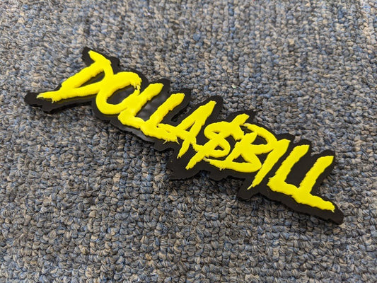 DollaBill Car Badge - Yellow On Gloss Black - Aggressive Font - Atomic Car Concepts