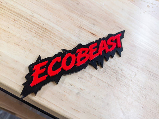 Ecobeast Car Badge - Red On Gloss Black - Lightning Font - Atomic Car Concepts