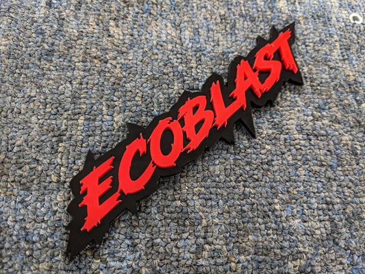 Ecoblast Car Badge - Red On Black - Lightning Font - Atomic Car Concepts