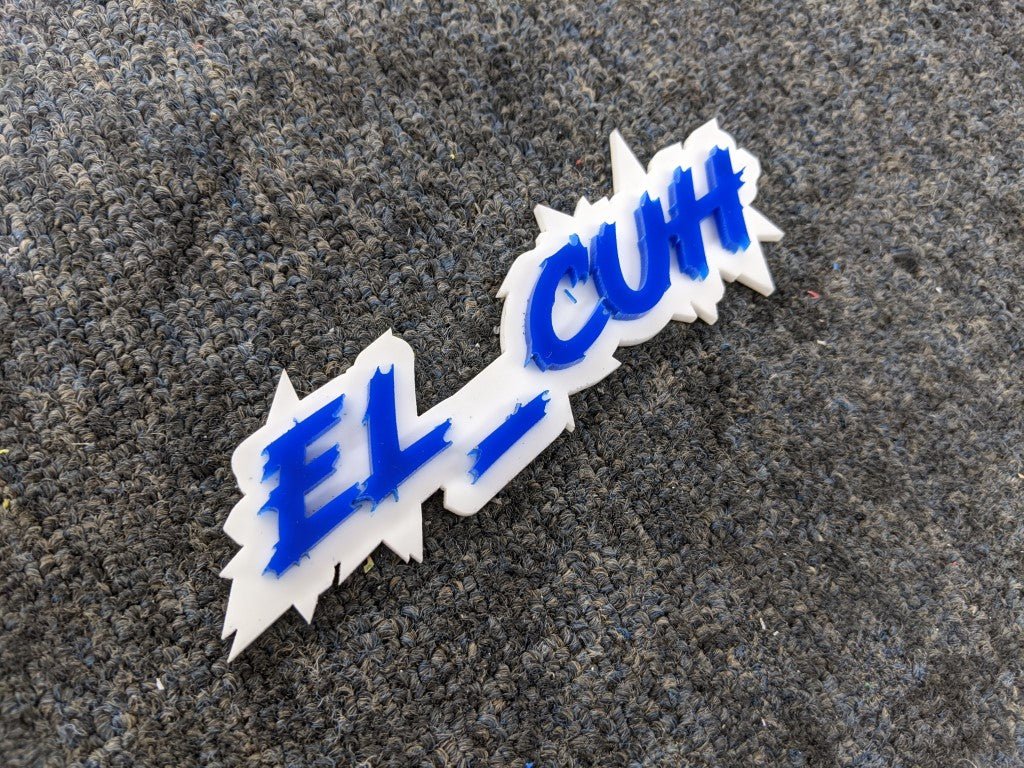 El Cuh Car Badge - Blue On White - Lightning Font - Atomic Car Concepts