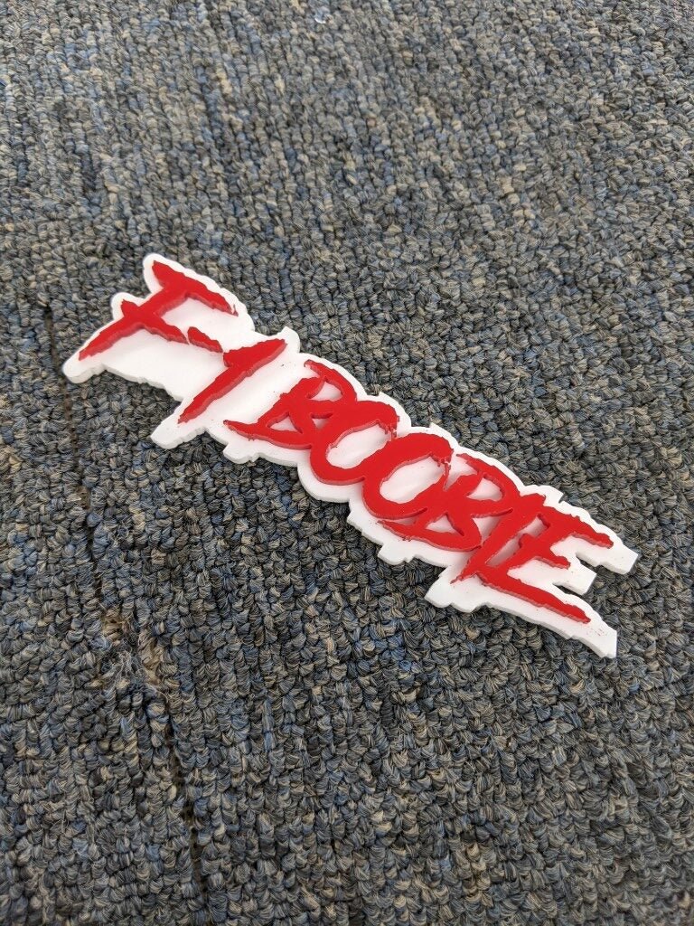 F1 Boobie Car Badge - Red On White - Aggressive Font - Atomic Car Concepts