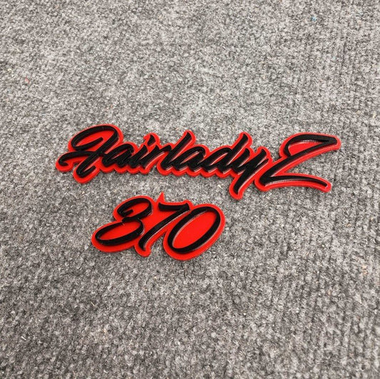 Fairlady Z 370 Car Badge - Gloss Black On Red - Script Font