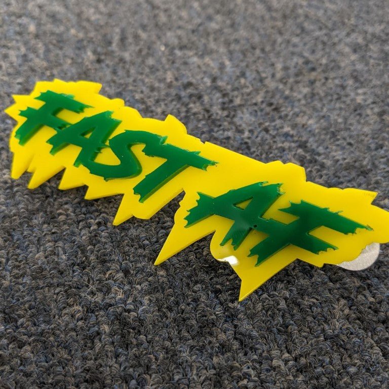 Fast AF Car Badge - Green on Yellow - Lightning Font