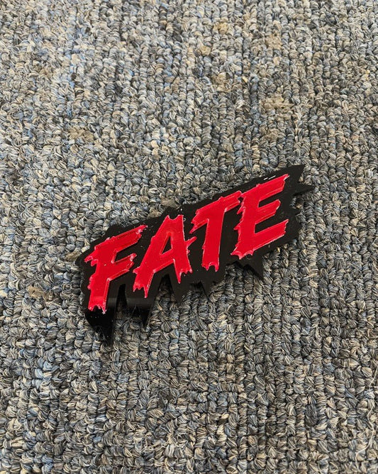 Fate Car Badge - Mirror Red On Gloss Black - Lightning Font