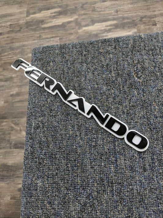 Fernando Car Badge - Gloss Black On White - OEM Font - Atomic Car Concepts