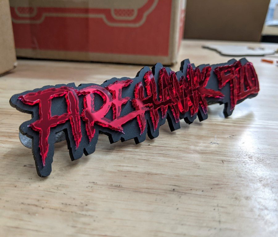 Firehawk 520 Car Badge - Mirror Red on Matte Black - Aggressive Font - Atomic Car Concepts