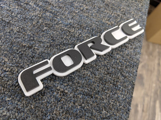 Force Car Badge - Matte Black On White - OEM Font