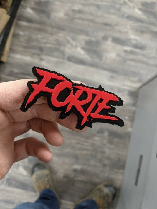 Forte Car Badge - Red On Gloss Black - Aggressive Font - Atomic Car Concepts