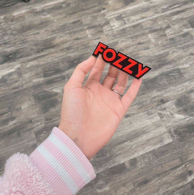 Fozzy Car Badge - Red On Gloss Black - Block Font