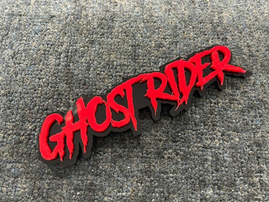 Ghost Rider Car Badge - Red On Gloss Black - Aggressive Font – Atomic ...