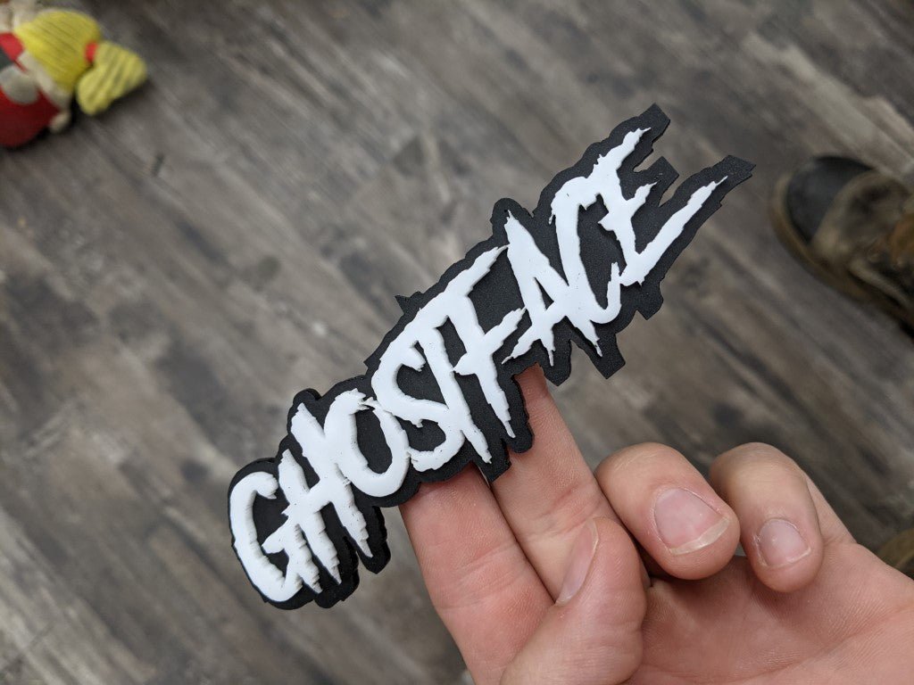 GhostFace Car Badge - White on Matte Black - Aggressive Font