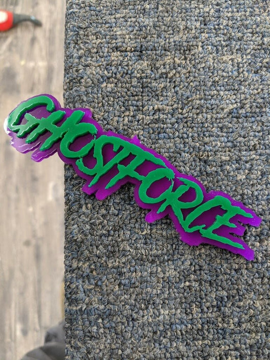 Ghostforce Car Badge - Green On Purple - Aggressive Font