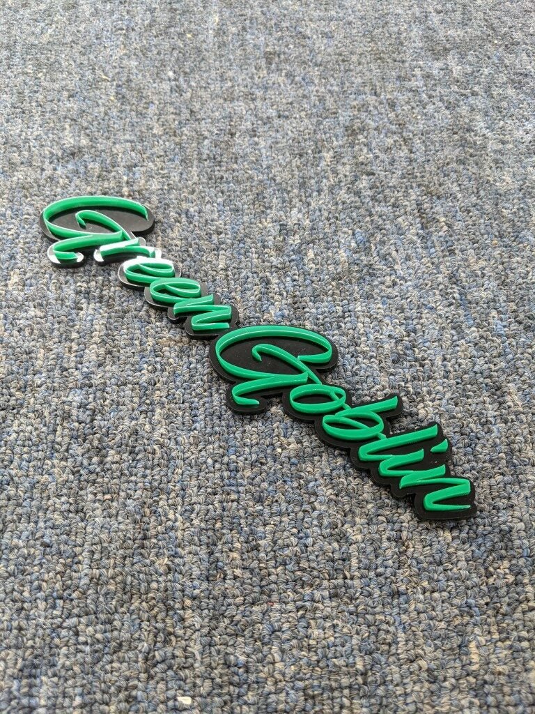 Green Goblin Car Badge - Green on Gloss Black - Script Font