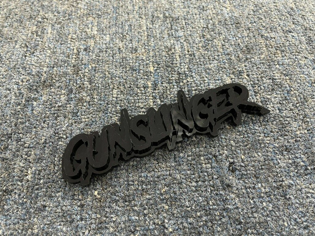 Gunslinger Car Badge - Gloss Black On Gloss Black - Aggressive Font - Atomic Car Concepts