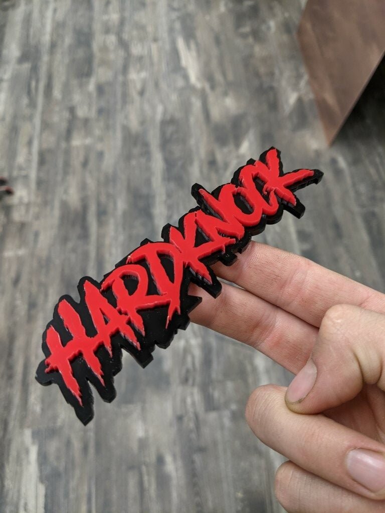 Hardknock Car Badge - Red On Gloss Black - Aggressive Font – Atomic Car ...